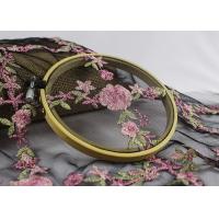 China Embroidered Tulle Multi Colored Lace Fabric Pink Peach Blossom Floral Flower Style on sale