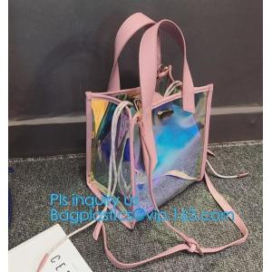 Jelly color laser shoulder bag pvc leather tote bag, Studded Clear Tote/PVC shoulder bag, Fashion Translucent Hologram K