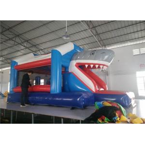 Shark Blow Up Bounce House , Outdoor Bouncy Castle Adventure Playground With Slip Slide