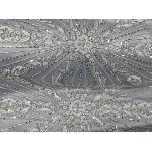 China Beautiful Silver Embroidered Heavy Beaded Lace Fabric , Beaded Net Fabric 130cm Width wholesale
