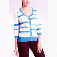 China Stripe Slub Yarn Knit Cardigan Sweater 100 Cotton Material Careful Washing on sale