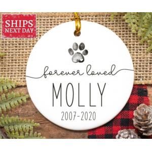 Forever Loved Paw Print Memorial Ornament Decoration With Name Date