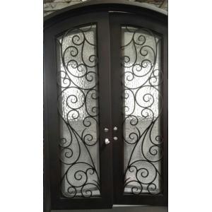 Finished Surface Arched Top Wrought Iron Door Front Entry Door With Rain Tempered Glass For  House