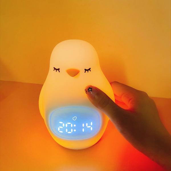 Pinguín Luz de noche de silicona Reloj de alarma digital Reloj de mesa Reloj de mesa cálido Luz de cama Reloj de escritorio
