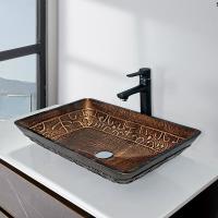 China Large Rectangular Vessel Sinks Bathroom Hot Melt Hand Drawing on sale