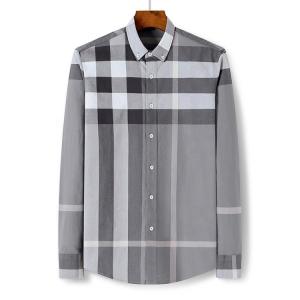 2023 Solid Grey Check Men's Casual Dress Shirt in Spring and Autumn for S-2XL Mens Shirts