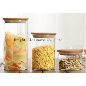 China blown high borosilicate glass storage jar with wooden lid sale supplier