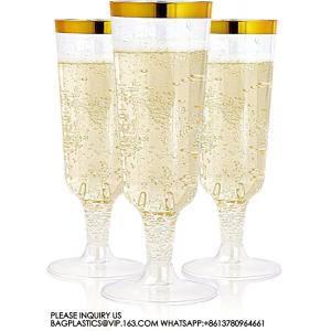 Gold Rim Plastic Champagne Glasses Perfect For Wedding, Thanksgiving Day, Christmas Champagne Flutes Disposable