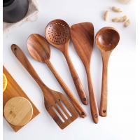 China Natural Nonstick Hard Wood Cooking Utensils Spatula Spoons Set And Storage Wooden Barrel on sale