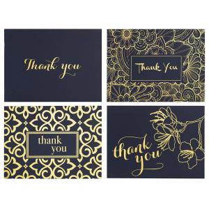 Navy Blue Color Thanks Greeting Card 100 Set Gold Foil Pattern For Bridal / Baby