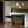 China Modern brushed brass gold stainless steel counter stool velvet upholster barstool for cafe bar wholesale