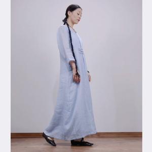 China 160gsm Ready Made Garments Pure Linen Tall Dress Long Sleeve Ankle Length supplier