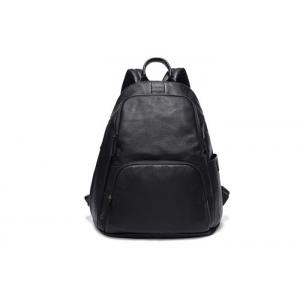 China Notebook Black Leather Backpack Womens , Two Layers Large Leather Rucksack supplier