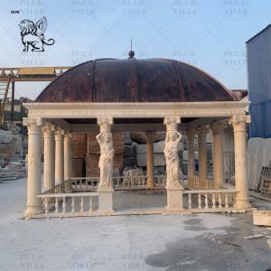 Beige Marble Gazebo Natural Stone Carving Women Pillars Pavilion Outdoor Large Garden Decoration Customized