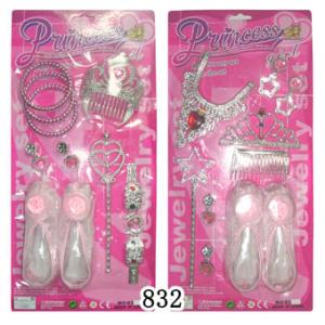 Fashion design beauty set with plastic toy necklace,bracelet,wand ,earrig,shoes