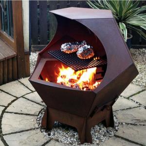 Decahedron Rustic Copming Corten Steel Outdoor Fire Pit And Barbecue Grill