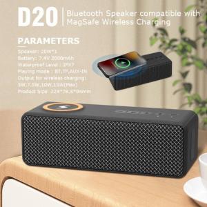 Bluetooth Wireless Charger Speaker D20 20W TWS Stereo Sound 7.4V 2000mAh