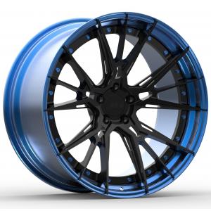 21 Inch 2Piece Forged Aluminum Alloy Wheels Polished Blue Lip Gloss Black Disc