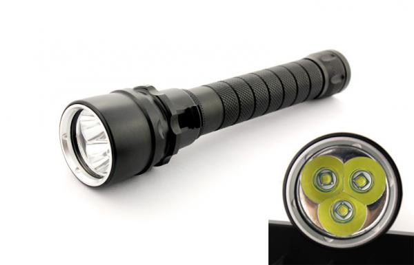 Black 6500k Professional LED Dive Torch , CREE XM L2 Led Diving Flashlight