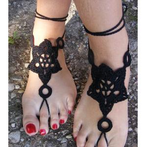 Barefoot Sandals, Nude shoes, Foot Jewelry, Wedding, Victorian Lace, Sexy, Anklet , Bellyd