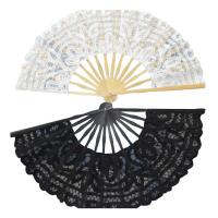 Wedding Cotton Lace Bridal White Lace Spanish Hand Fan Folding with Bamboo Staves
