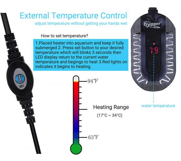 Hygger Aquarium Heater Submersible Fish Tank Heaters with LED Temperature