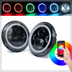 China Perfect 7 inch LED Headlights RGB Halo Ring Angel Eyes 7” Round Multicolor DRL Bluetooth Remote Control for Jeep Wrangle supplier