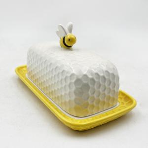 Colorful Porcelain Butter Keeper Butter Dish With Lid White Plate With Bee Cover Ceramic Tray Custom Color