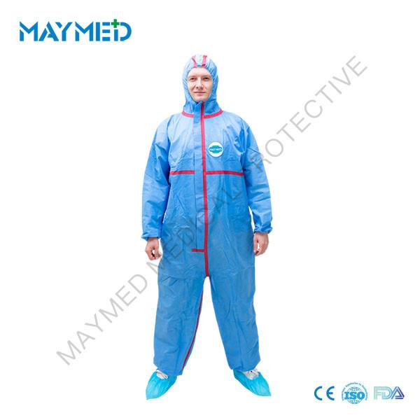 CAT III Type 5 6 Taped Seams SMS Disposable Medical Coveralls Type5/6 EN13982