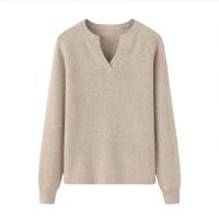 China Custom Women Cashmere Sweater Beige Casual Soft V Neck Winter Tops on sale