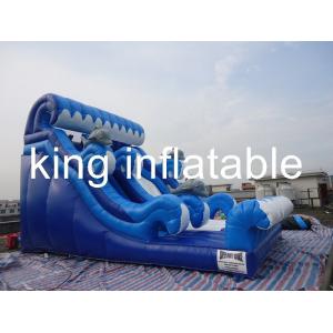 China 0.55mm PVC Tarpaulin Inflatable Dry Slide Blue / White Slide Attached For Amusement supplier