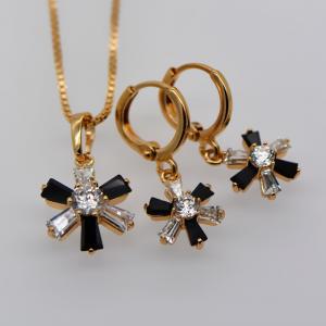 China Luxury zircon Crystal Necklace Earrings Ring Jewelry Sets 18K Real Gold Plated supplier
