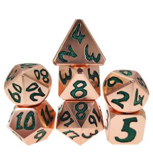 China Light Green Copper Material Game Portable Sharp Metal Hand Pouring Polyhedral Dice Set supplier
