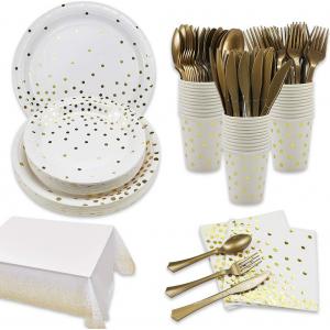 FDA Disposable Dishware White And Gold Party Supplies