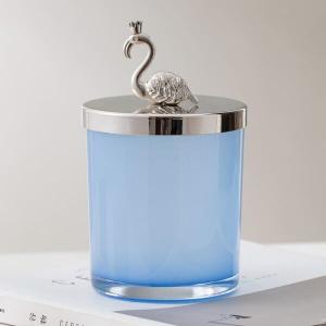 Empty 430ml Color Glass Candle Holder 15oz Blue Candle Jars With Lids