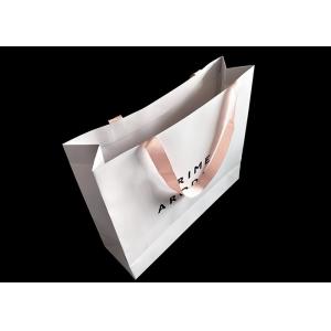 China Craft White Paper Shopping Bags UV Logo Printing With Ribbon Handle Paper Grocery Sacks supplier