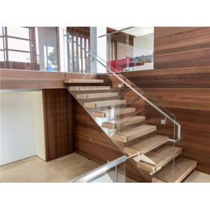 China Single Stringer Floating Steps Staircase 50mm Wooden Tread With Decorative Cover wholesale