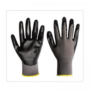 China Warehouse Oil Resistant Polyester Liner 13G Nitrile Palm Coated Gloves supplier