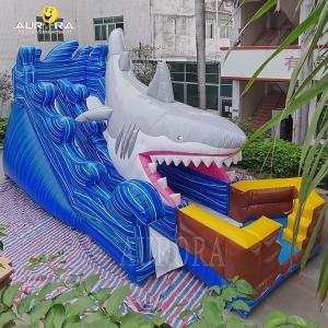 China Blue Shark Inflatable Water Slide Bounce House For Birthday Celebrations supplier