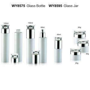 China White Cylinder Luxury Glass Cream Lotion Pump Bottle / Empty Cosmetic Bottles With Diamond Cap supplier