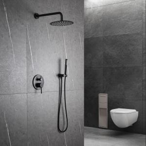China Matte Black Rain Shower Faucets With Hand Shower Combo With Round Shower Head 2 Handle 1 Spray supplier