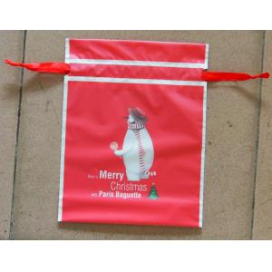 China Red double-layer material outer CPE + inner PE plastic gift bag, drawstring bag gift bag with ribbon supplier