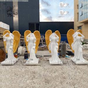 White Marble Victory Angel Statue Blow The Horn Life Size Garden Stone Greek Sculpture Outdoor Decoration