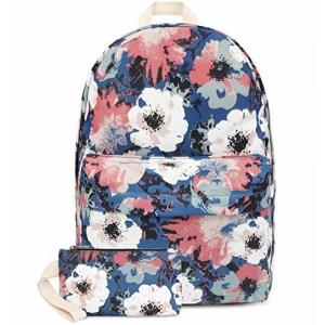 Fashion Lightweight Travel Backpack School Bag With Wallet Peony Printed