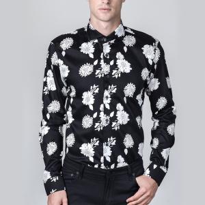 Style 100% occasionnel d'impression florale de polyester d'hiver de chemises de la mode des longs hommes de douille