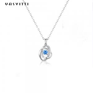 1.1 Gram 16.76mm Sterling Silver Jewelry Necklaces 5A CZ Sapphire Stone Necklace