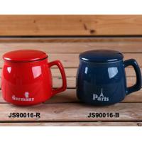 China Red 15oz Ceramic Mugs With Lid And Spoon / Ceramic Cups With Handle on sale