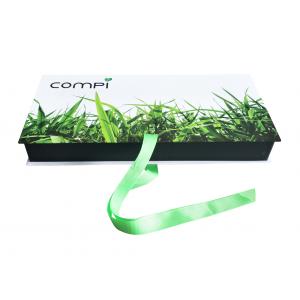 China Recycled Green Folding Cardboard Presentation Boxes Custom Spot UV Logo With Ribbon supplier