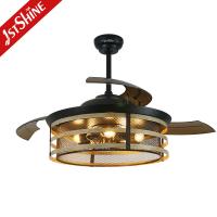 China 52 Rustic invisible Ceiling Fan With Light Folding Blade 6 Speeds Dc Motor Cage Cover Ceiling Fan on sale