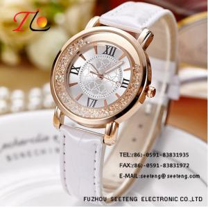 China pu colorful leather band patterned dial with diamond inset  fashion ladies watch supplier